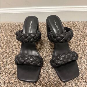 Madden Girl Black Braided Double-Strap Block Heel Sandals (fits an 8-8.5)